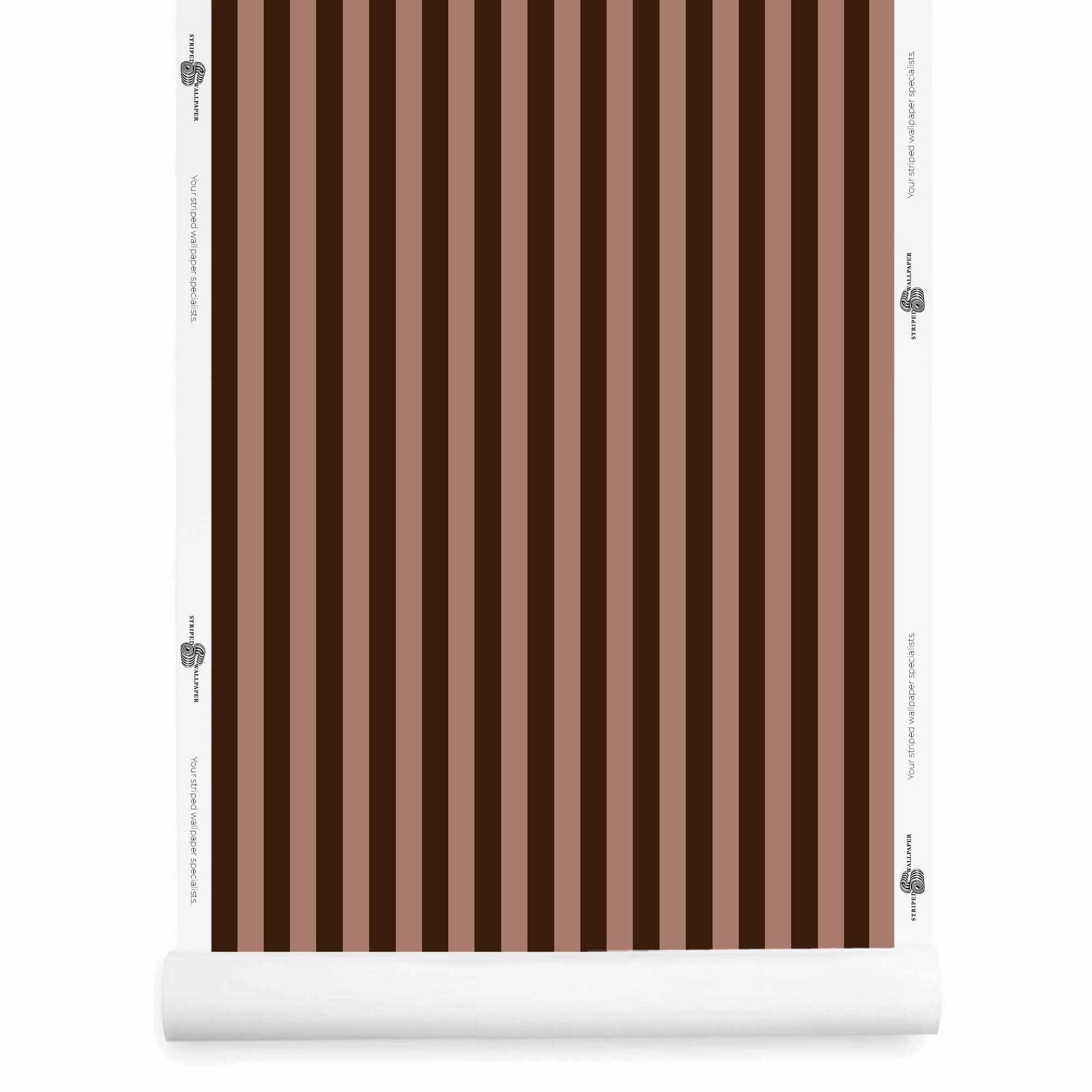 Warm brown striped wallpaper roll with 1 inch stripes – Laurice