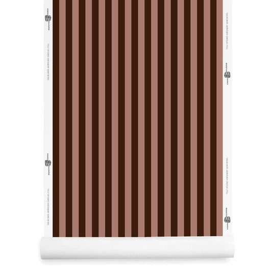 Warm brown striped wallpaper roll with 1 inch stripes – Laurice