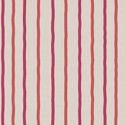 Earlham wallpaper detail – Roux, Red Dash, and Crimson Kiss stripes on soft linen texture