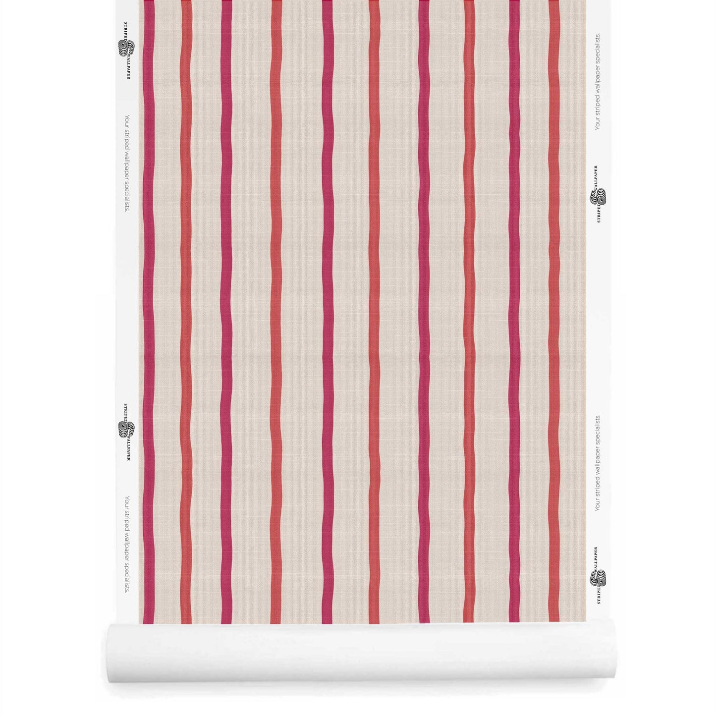 Whimsical red and off-white striped wallpaper with linen finish roll – Earlham