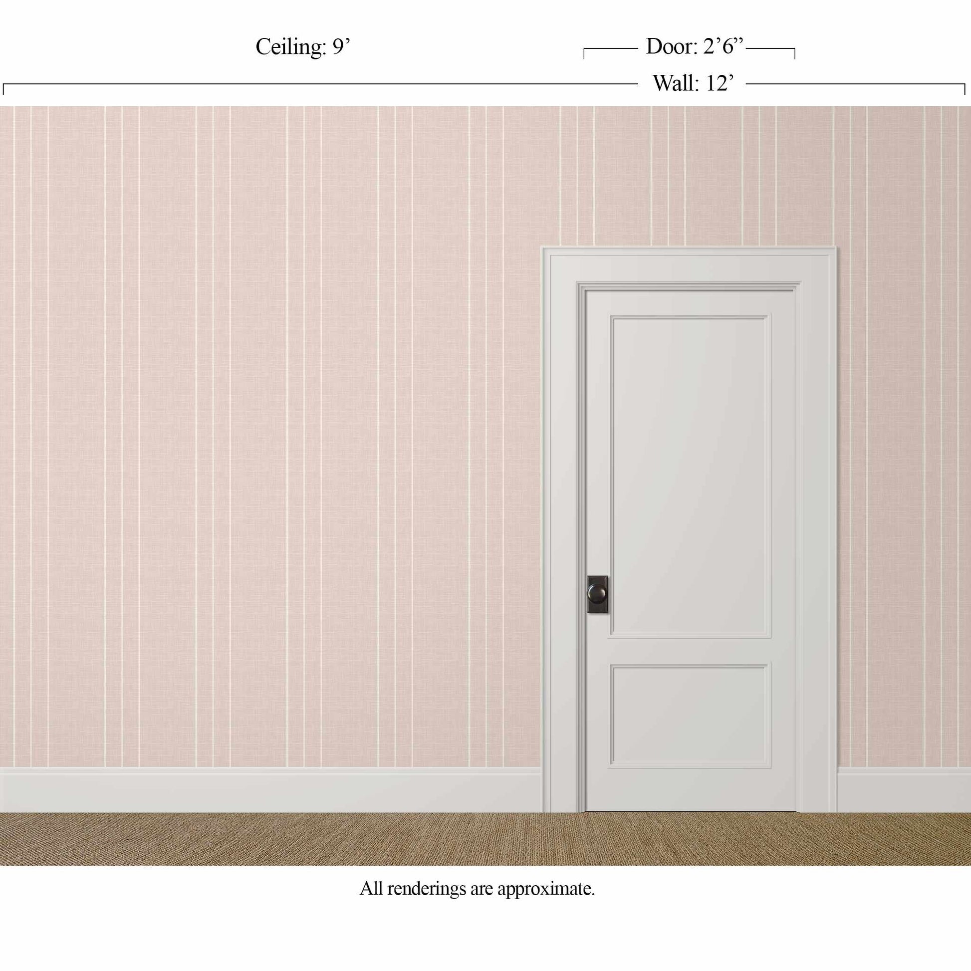 White pinstripe wallpaper with linen finish in a tailored neutral bedroom