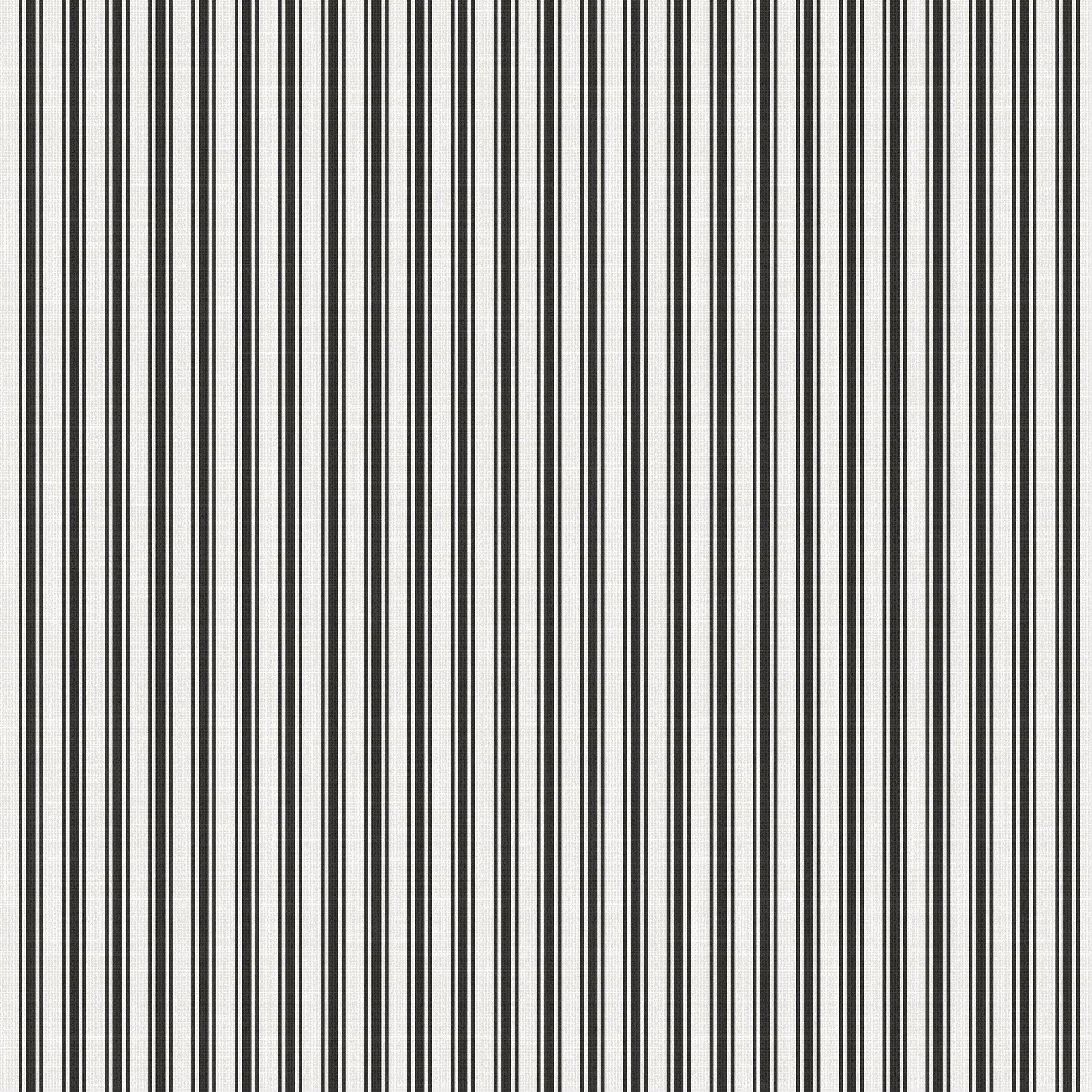 White and black French ticking stripe wallpaper pattern with linen finish – Meadowbrook