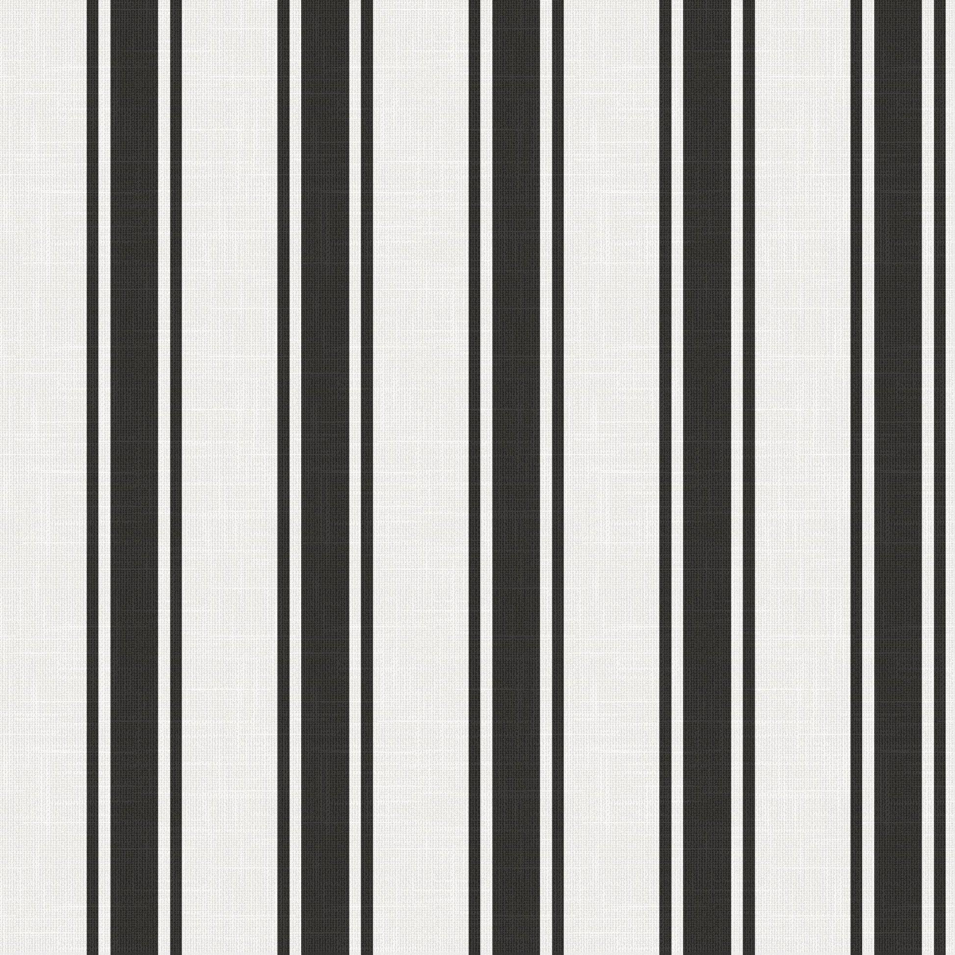 White and black preppy striped wallpaper pattern with linen finish – La Solana