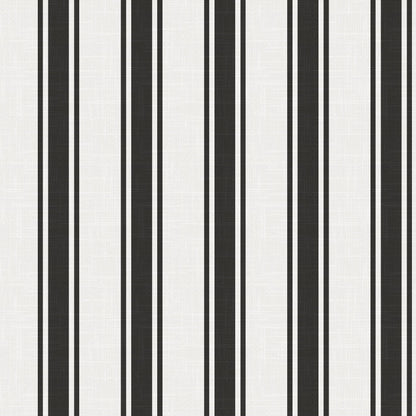 White and black preppy striped wallpaper pattern with linen finish – La Solana