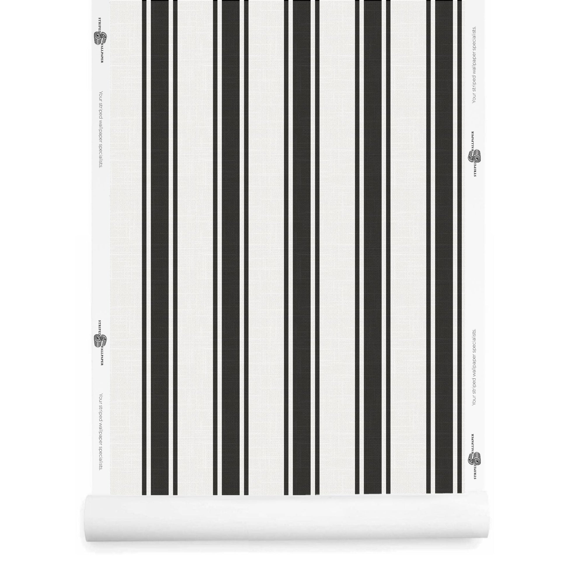 White and black striped wallpaper roll with linen texture and resort-prep style – La Solana