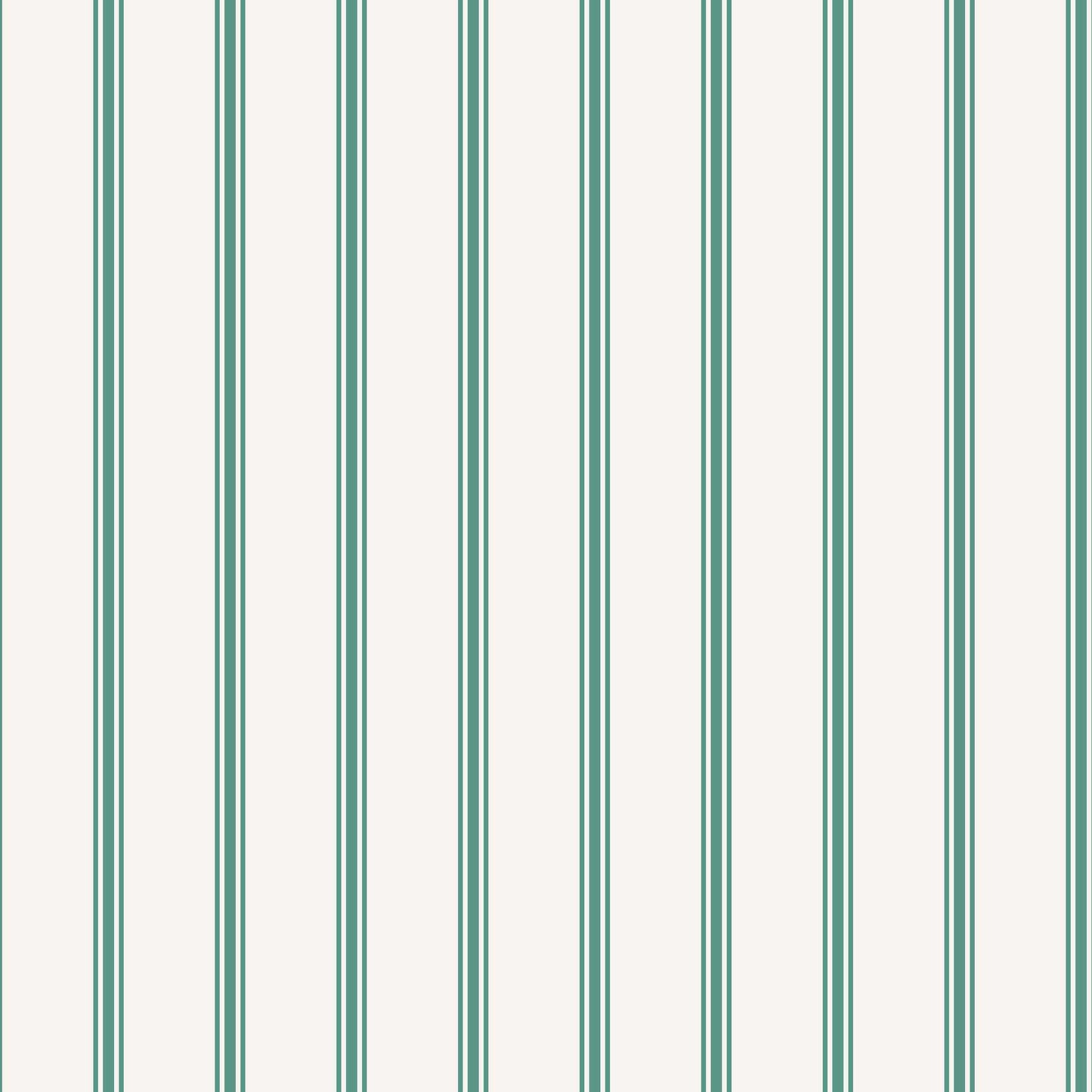 Lachman wallpaper pattern detail – teal ticking stripes on warm ivory ground
