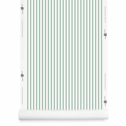 White and Teal Ticking Stripe Wallpaper wallpaper roll – Lachman