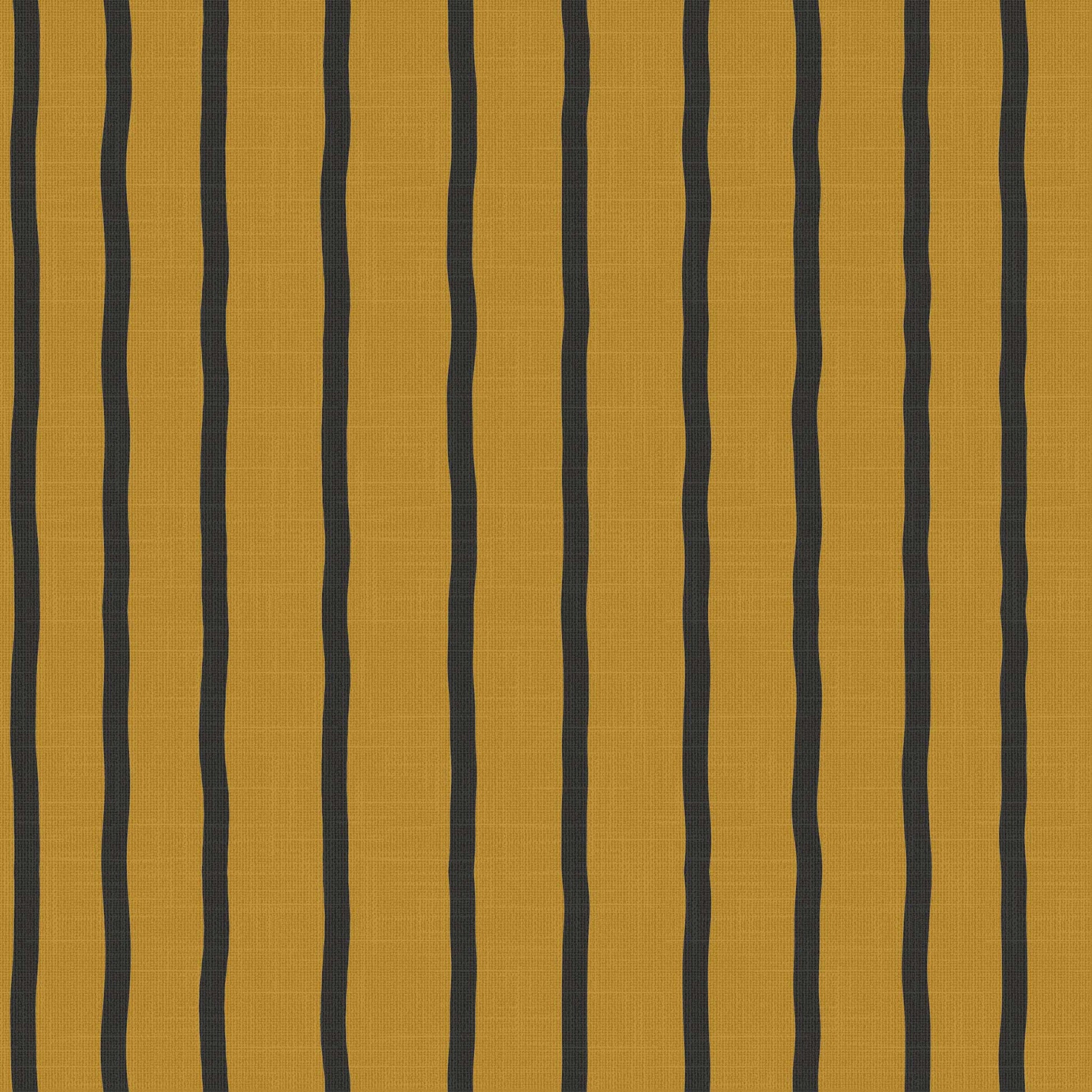 Earlham wallpaper pattern detail – yellow and black hand-drawn stripes on  linen finish