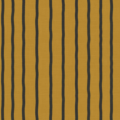 Earlham wallpaper pattern detail – yellow and black hand-drawn stripes on  linen finish