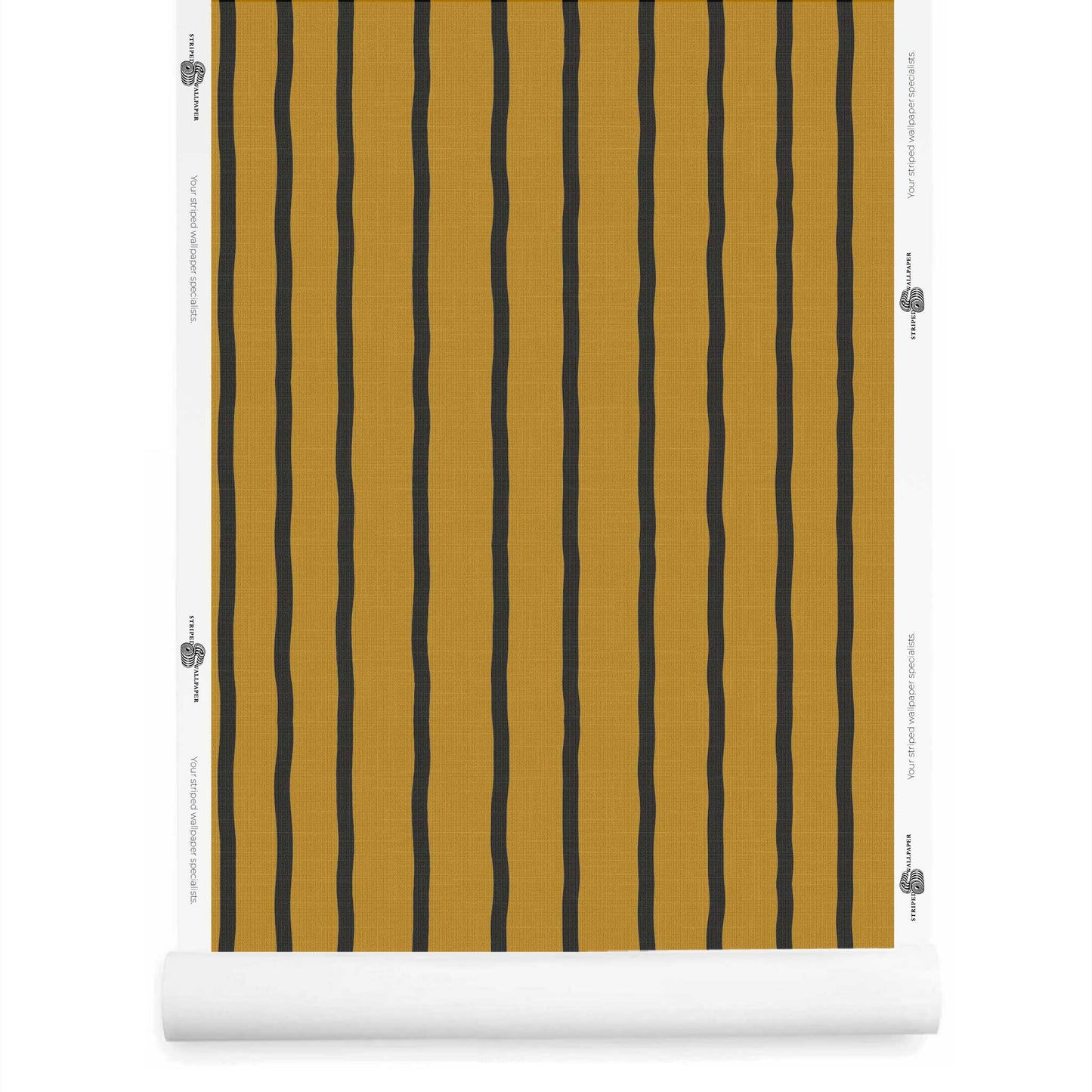 Yellow and black striped wallpaper roll with linen finish – Earlham