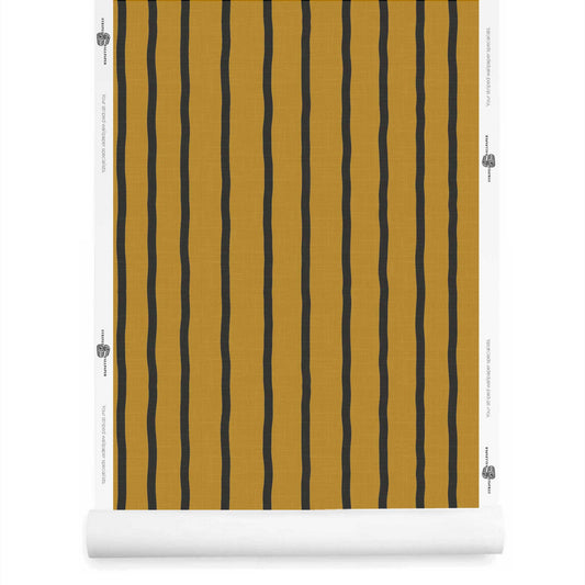 Yellow and black striped wallpaper roll with linen finish – Earlham
