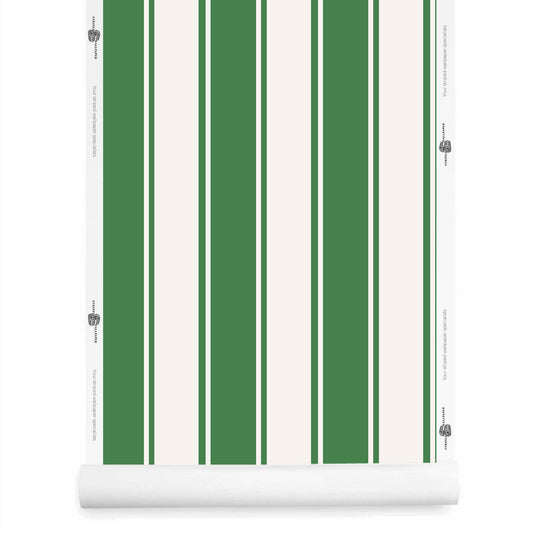 Green and white striped wallpaper roll – Whitfield